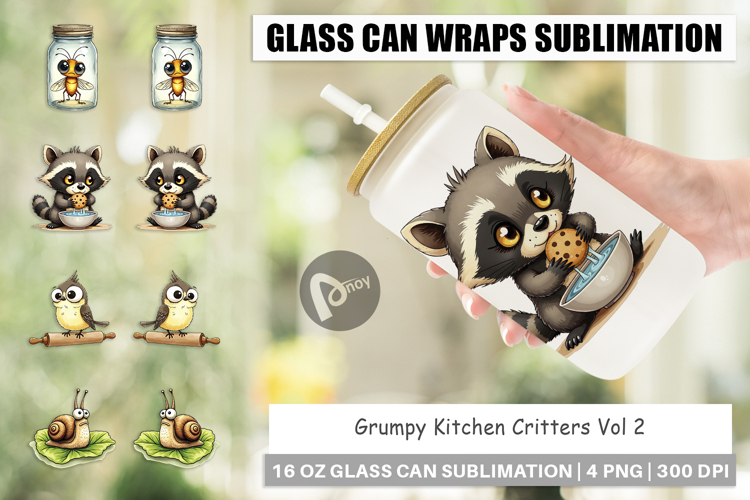Grumpy Kitchen Critters Glass Can