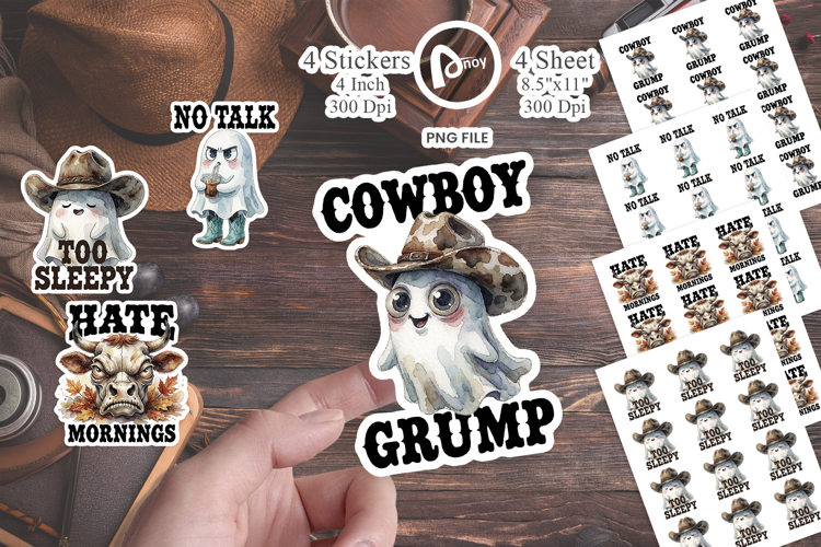 Grumpy Coffee Cowboy Ghosts Sticker