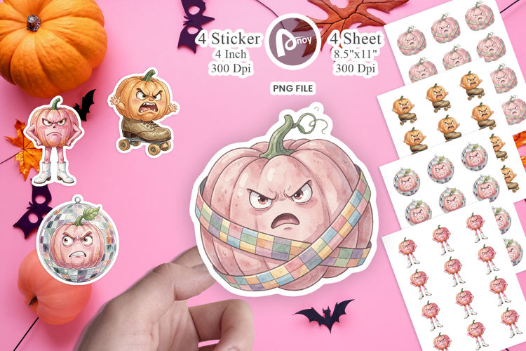 Grumpy Pink Pumpkin Sticker