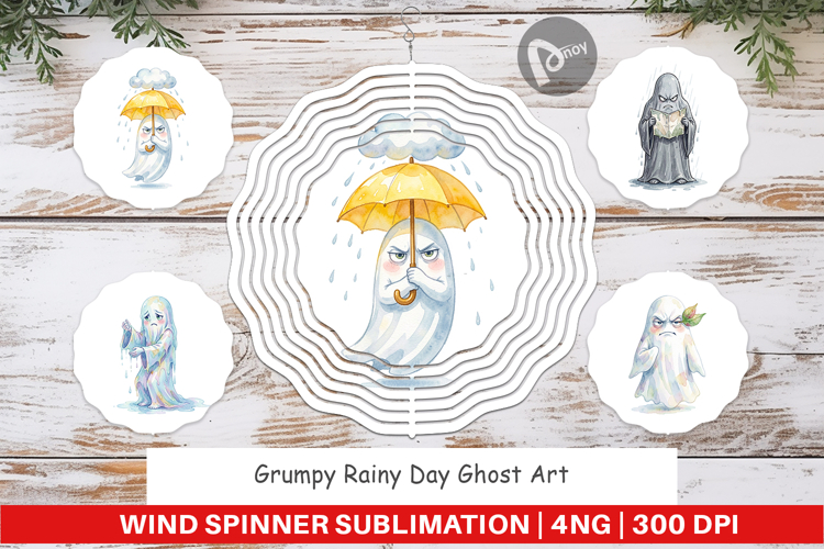 Grumpy Rainy Day Ghost Art Wind Spinner