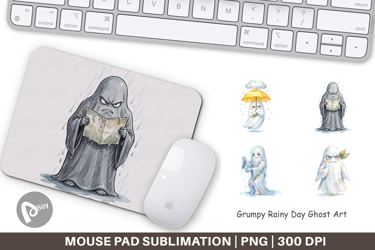 Grumpy Rainy Day Ghost Art Mouse Pad