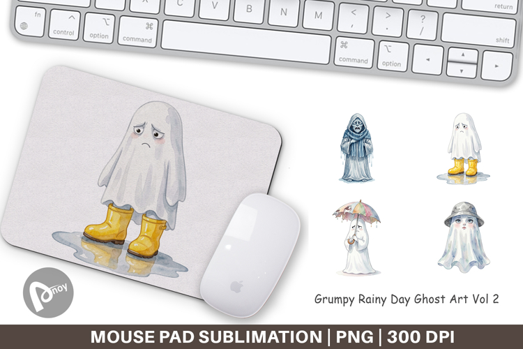 Grumpy Rainy Day Ghost Art Mouse Pad