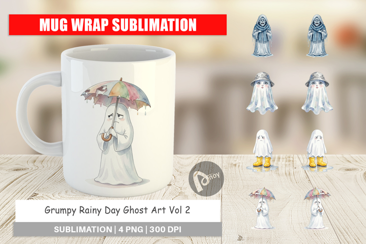 Grumpy Rainy Day Ghost Art Mug Wrap