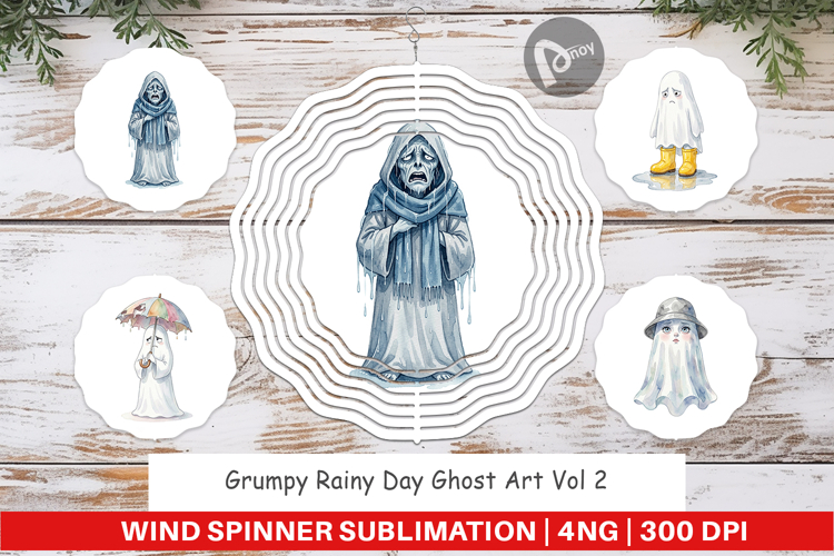 Grumpy Rainy Day Ghost Art Wind Spinner