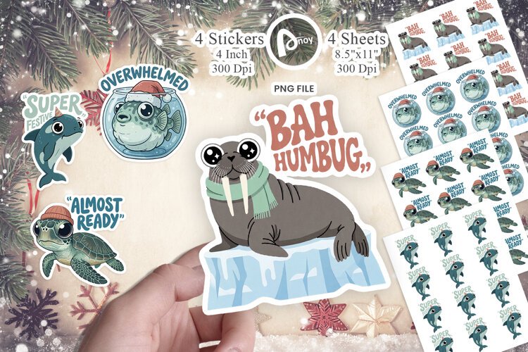 Retro Arctic Marine Christmas Sticker example image 1