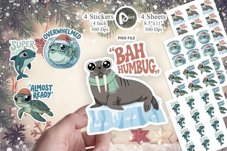 Retro Arctic Marine Christmas Sticker