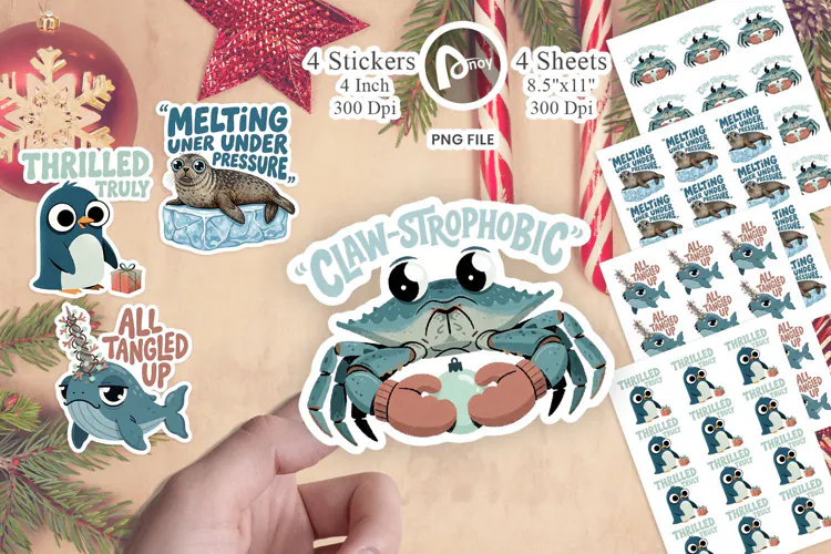 Retro Arctic Marine Christmas Sticker
