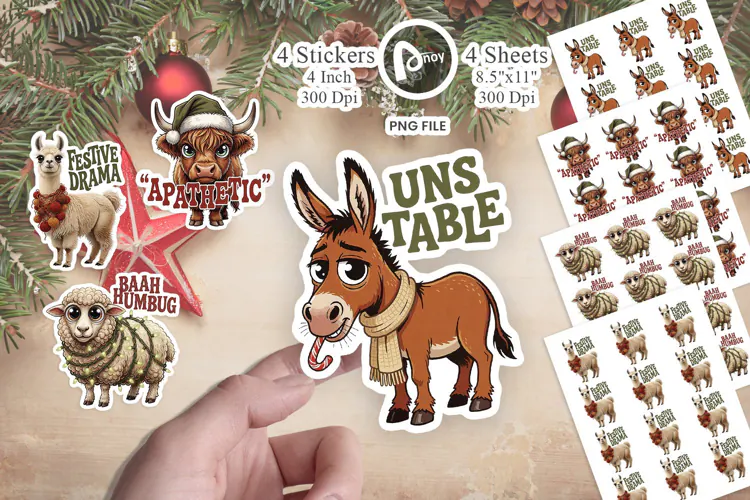 Retro Christmas Farm Animals Sticker