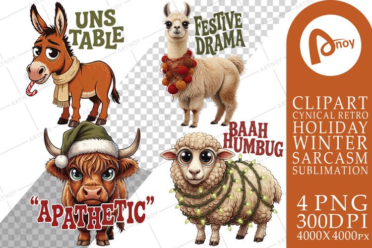 Christmas Farm Animals Sublimation example image 1