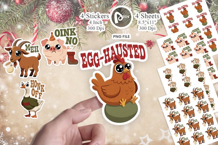 Retro Christmas Farm Animals Sticker example image 1