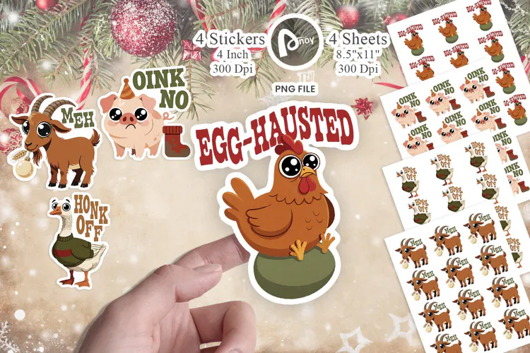 Retro Christmas Farm Animals Sticker