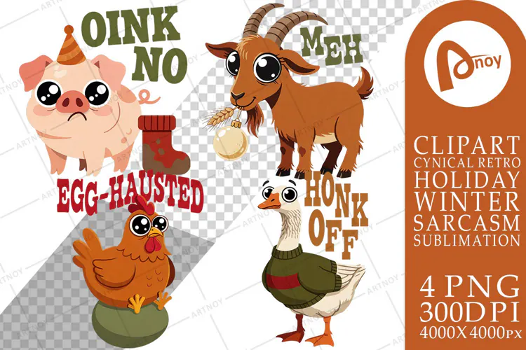 Christmas Farm Animals Sublimation