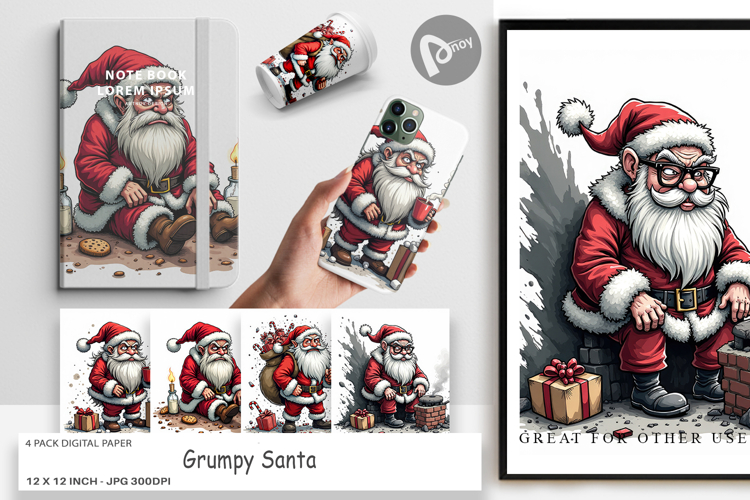 Digital Paper Grumpy Santa