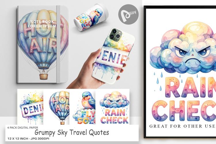 Grumpy Sky Travel Quotes Digital Paper