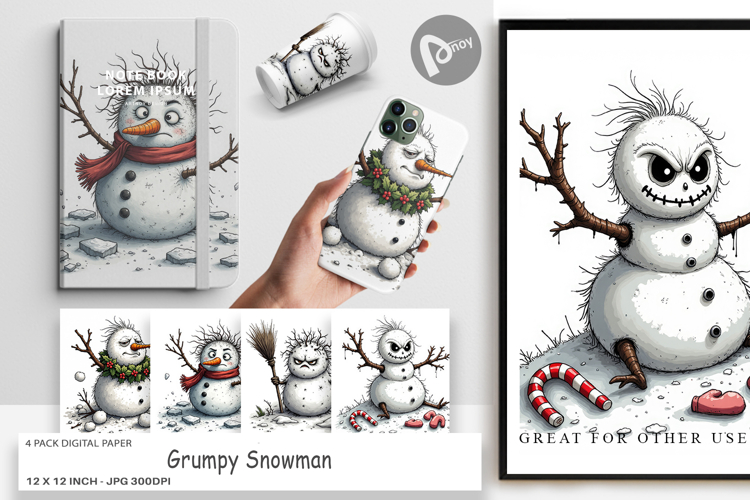 Digital Paper Grumpy Snowman