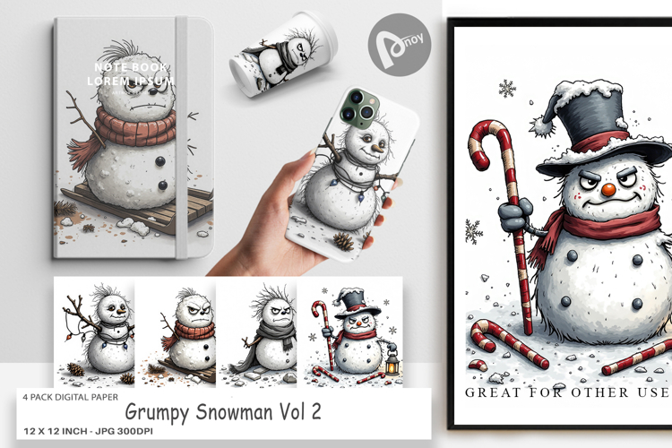 Digital Paper Grumpy Snowman
