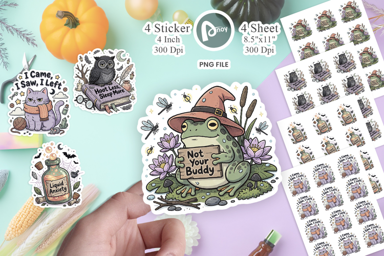 Grumpy Witch Familiar Cartoon Sticker