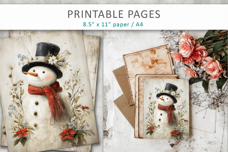 grunge christmas pages, snowman printable pages