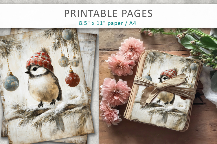 grunge Christmas, birds grunge junk journal