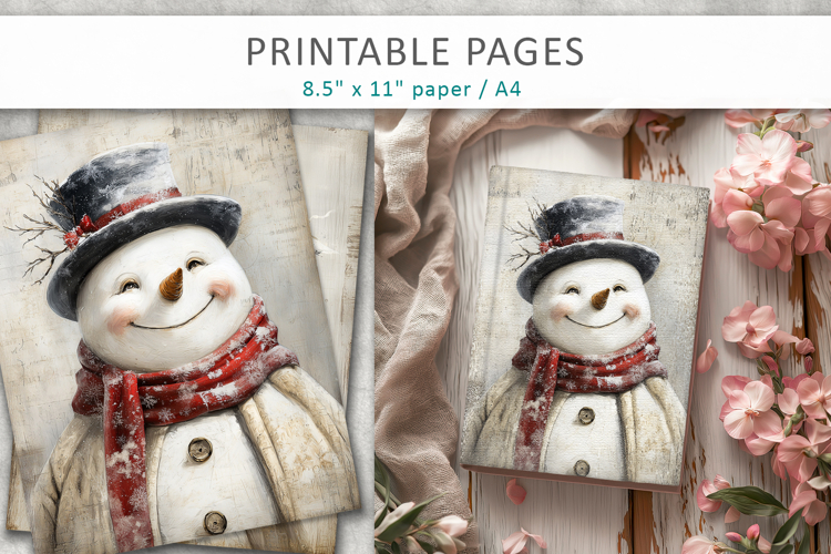 grunge Christmas junk journal, snowman pages