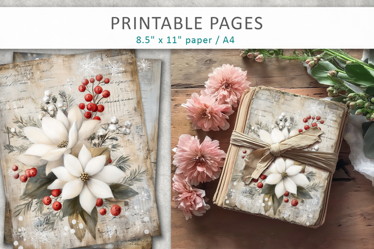 Grunge Christmas pages, holiday junk journal