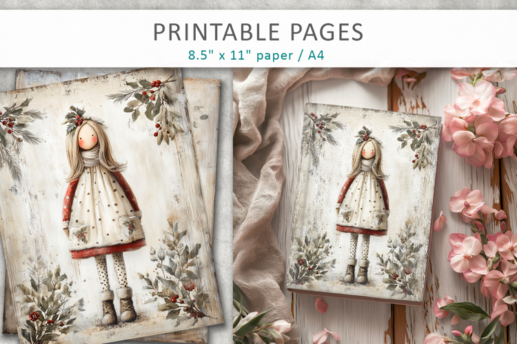Grunge Christmas pages, vintage junk journal