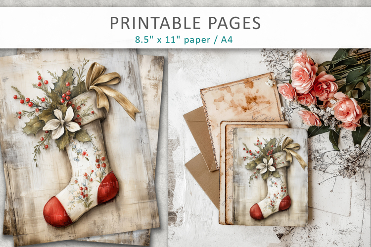 Grunge Christmas pages, vintage holiday printable