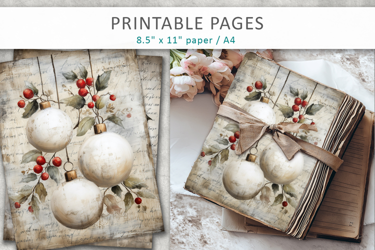 Christmas junk journal, Christmas ornaments pages