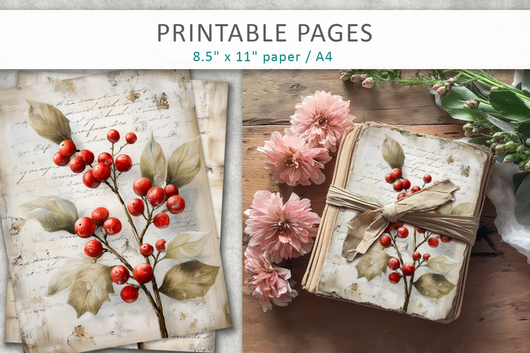 Christmas junk journal, grunge pages