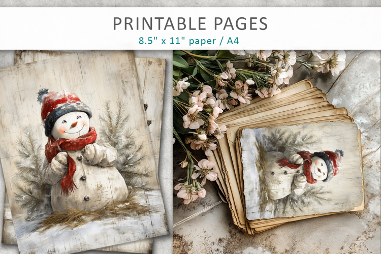 Christmas junk journal, snowman printable paper