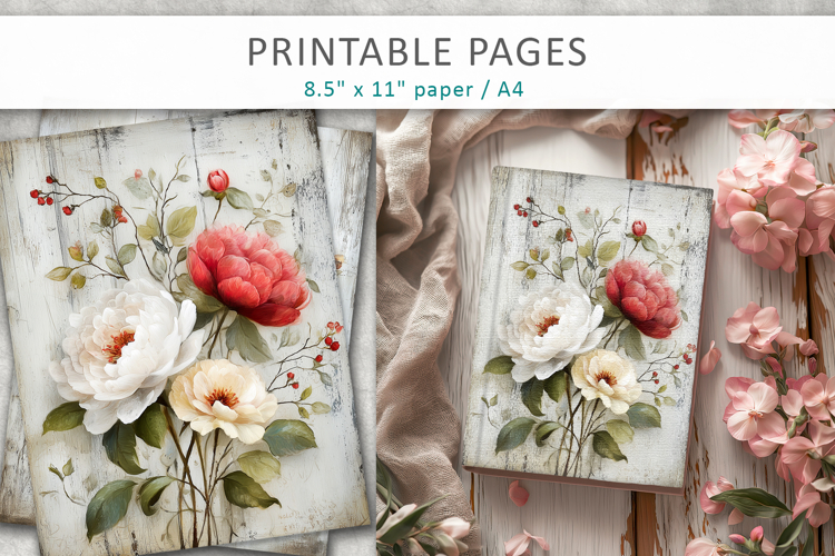 grunge floral pages, vintage scrapbook