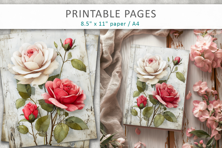 grunge floral junk journal pages, scrapbook paper