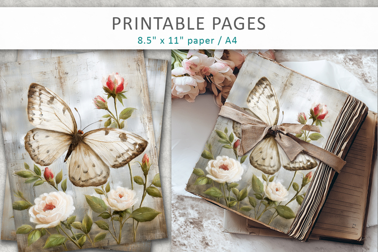 grunge floral pages, junk journal