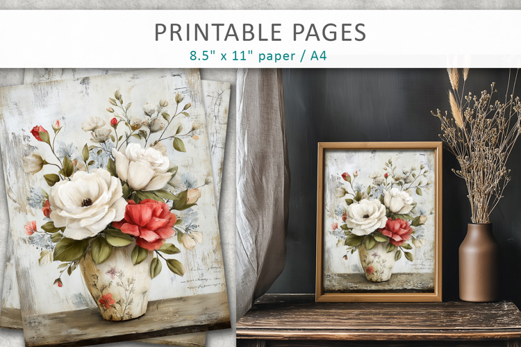 grunge floral pages, printable papers