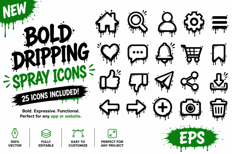 Bold Dripping Spray Icons Graffiti UI Vector Collection