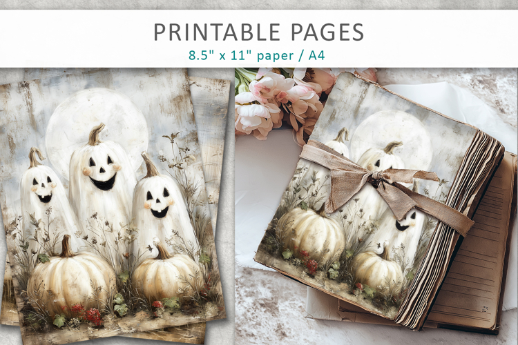 grunge halloween pages, cute ghosts printable