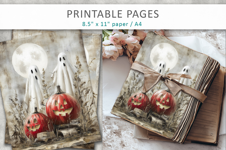 cute ghosts junk journal pages