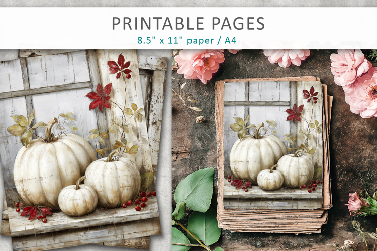 grunge pumpkins journal pages, autumn printable pages