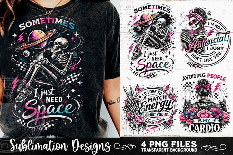 Antisocial Sarcastic PNG Funny Sublimation 4 Designs