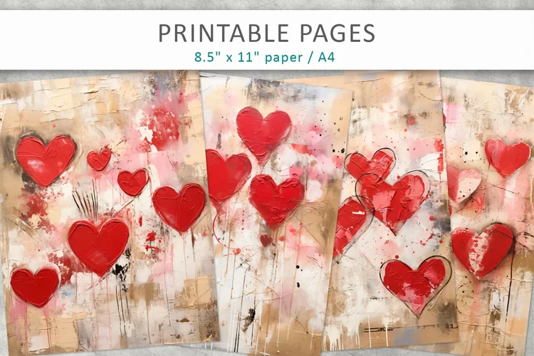 Valentine’s grunge junk journal, printable pages