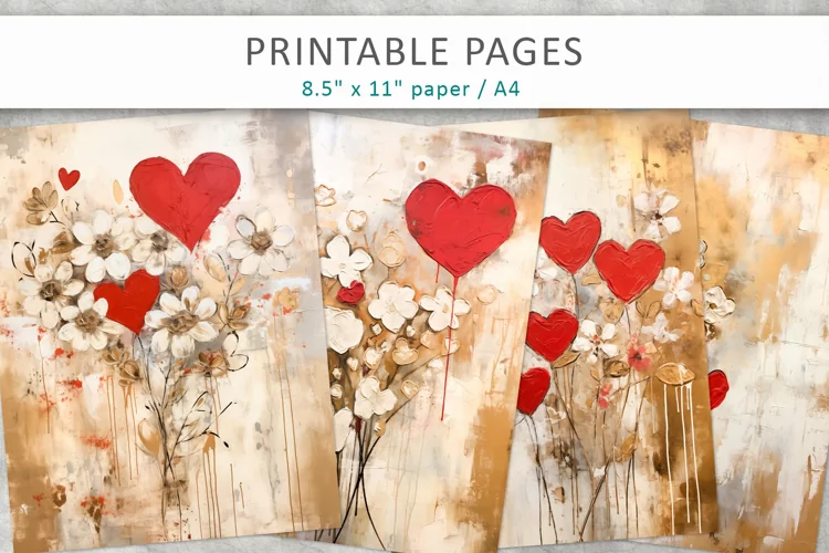 Grunge heart journal pages, printable pages