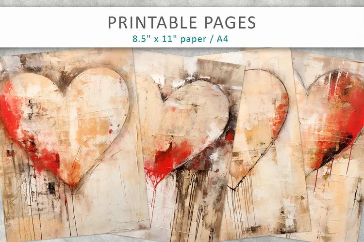 Grunge junk journal pages, Shabby chic heart designs