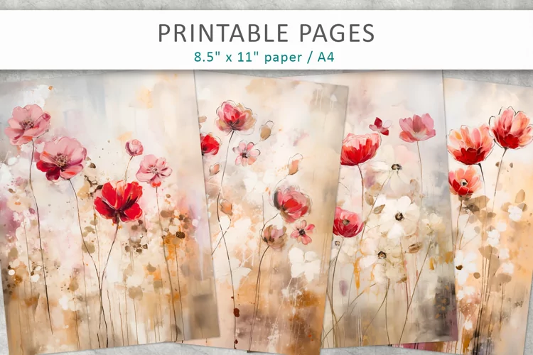Flowers grunge junk journal, printable pages