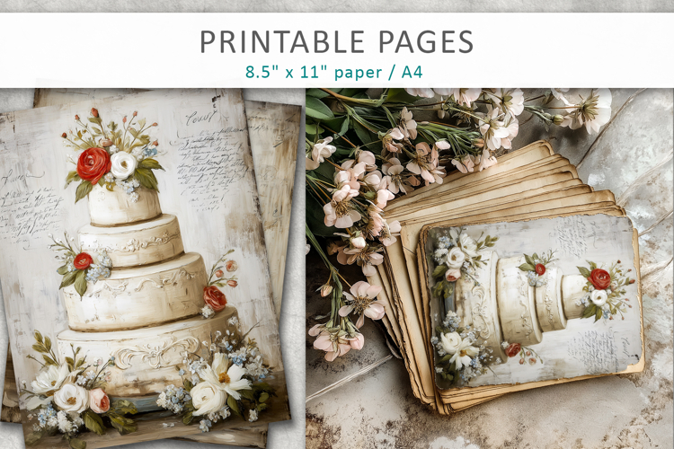grunge wedding cake printable pages, junk journal