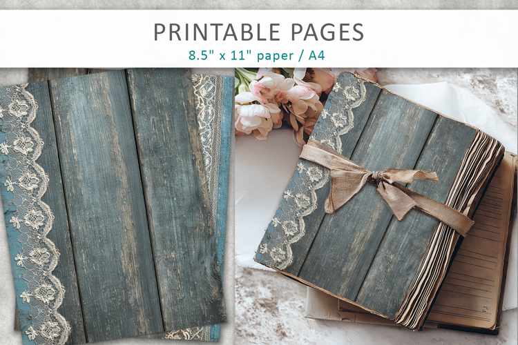 Vintage Rustic Wood and Lace Junk Journal Pages