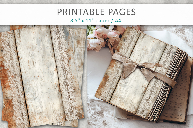 Vintage Rustic Wood and Lace Papers, rustic wood background