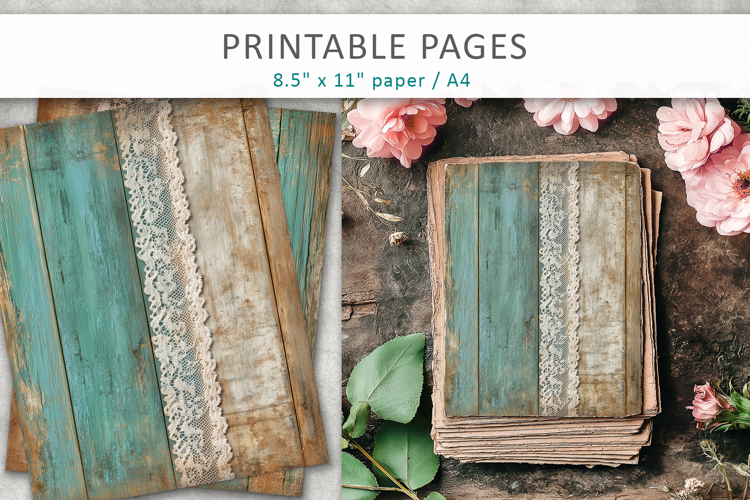Vintage Rustic Wood and Lace Papers, scrapbook background