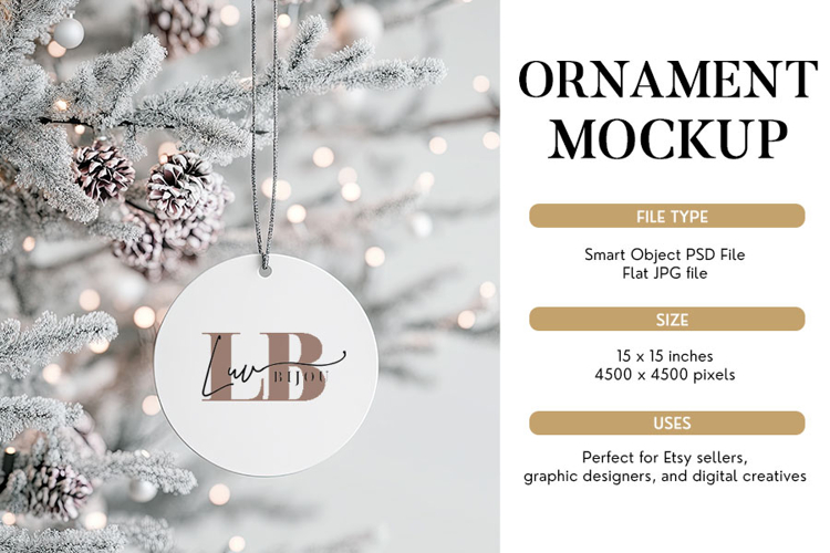 Neutral Pinecone Ornament Mockup PSD & JPG