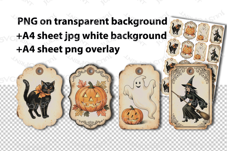 Vintage Halloween Gift Tags PNG Printable Spooky Hang Labels