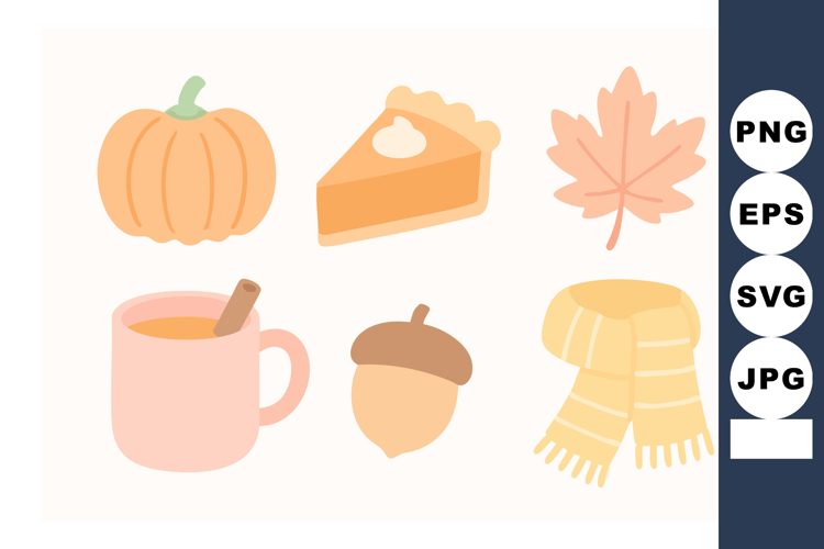 Autumn pumpkin pie slice maple leaf acorn warm scarf and hot